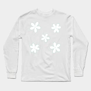 Minimal Abstract Flowers - White with pastel teal green border Long Sleeve T-Shirt